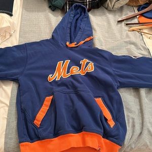 Majestic Mets Fan Hoodie Sweatshirt w/ Mets patches on sleeves